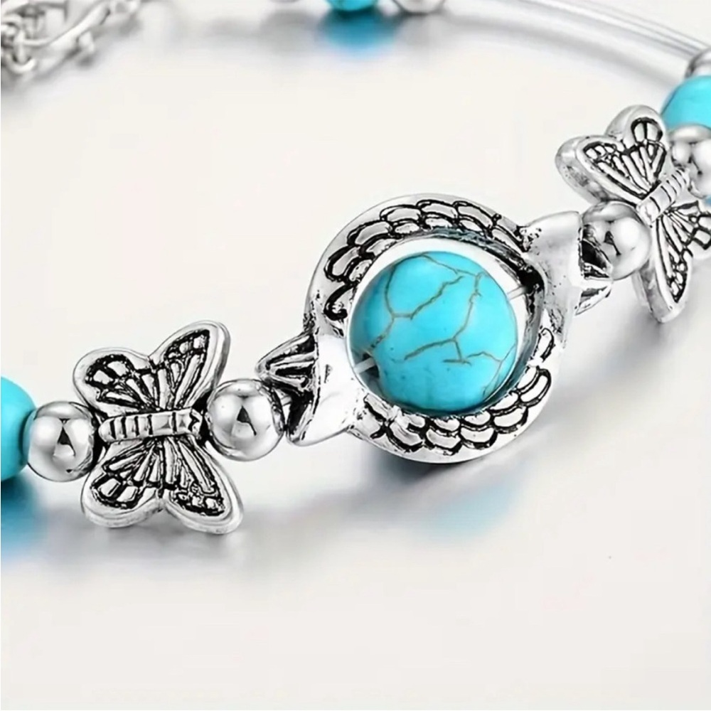 Silver Butterfly Turquoise Bracelet - Picture 4 of 5